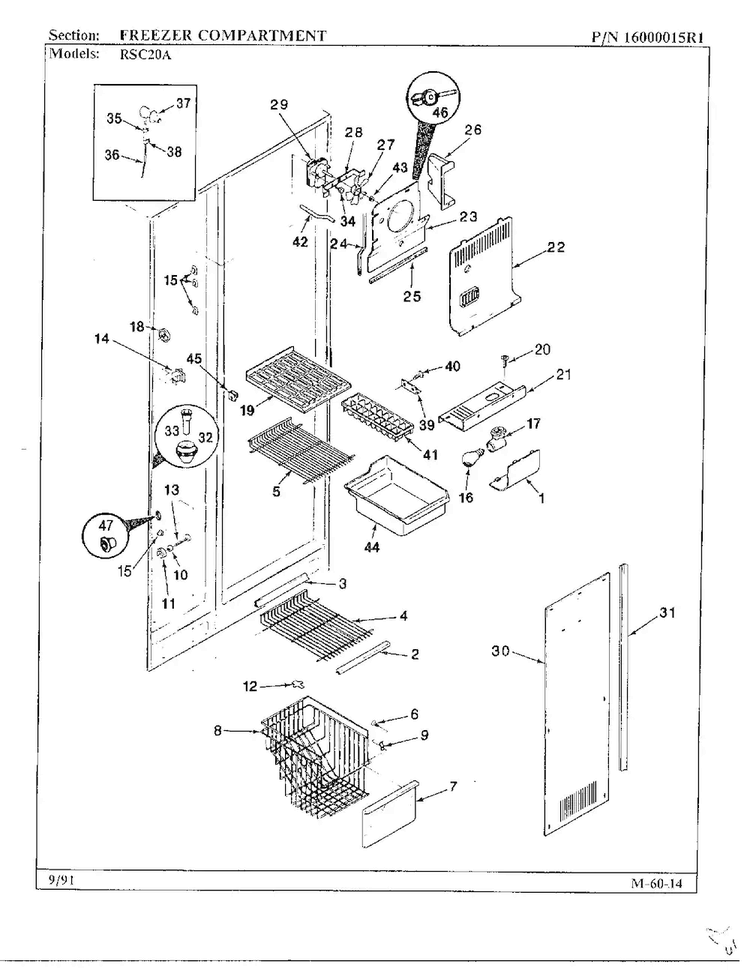 Freezer Compartment Diagram and Parts List for 20591  Maytag Refrigerator
