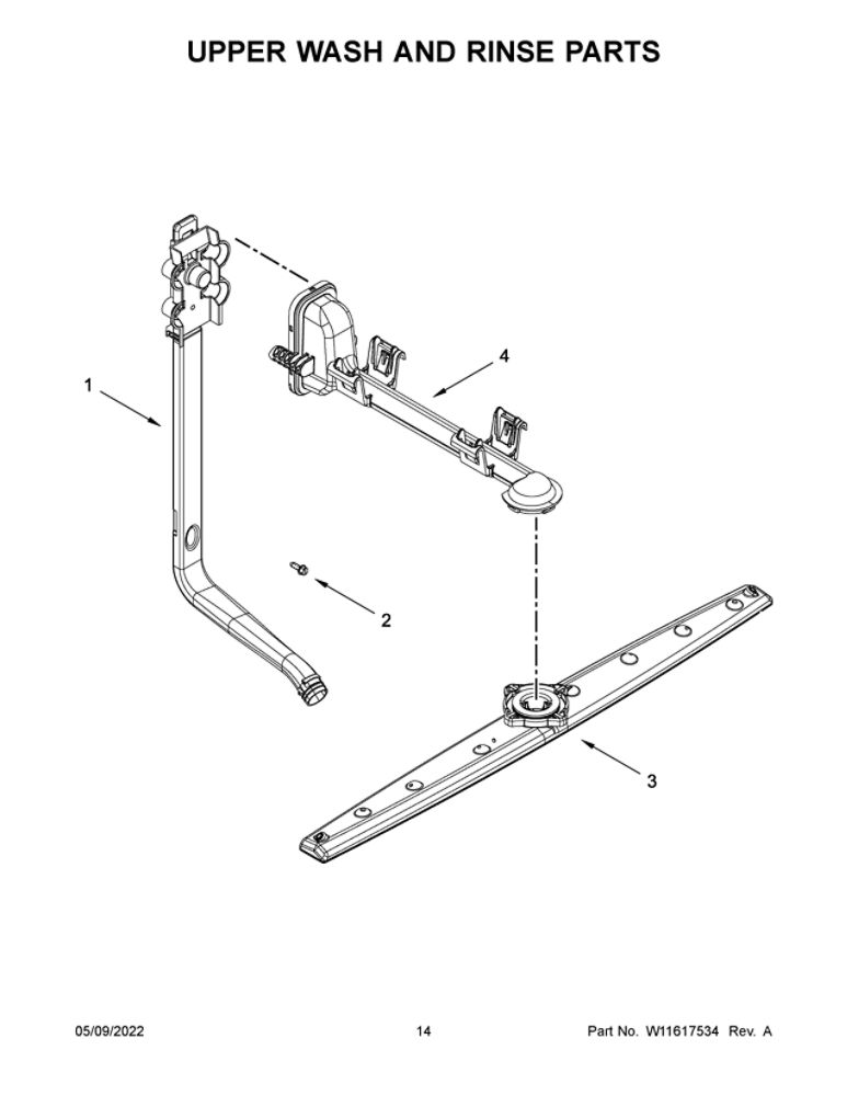 Upper Wash And Rinse Parts Diagram and Parts List for ADB1400AGS2  Amana Dishwasher