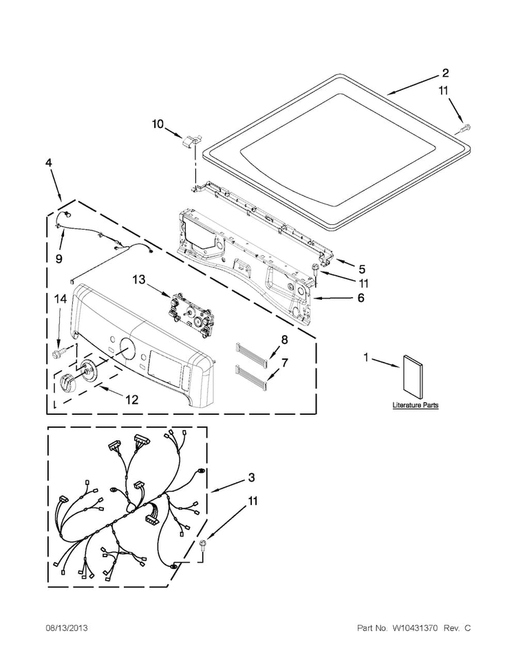 Top And Console Parts Diagram and Parts List for MGD7000XG1  Maytag Dryer