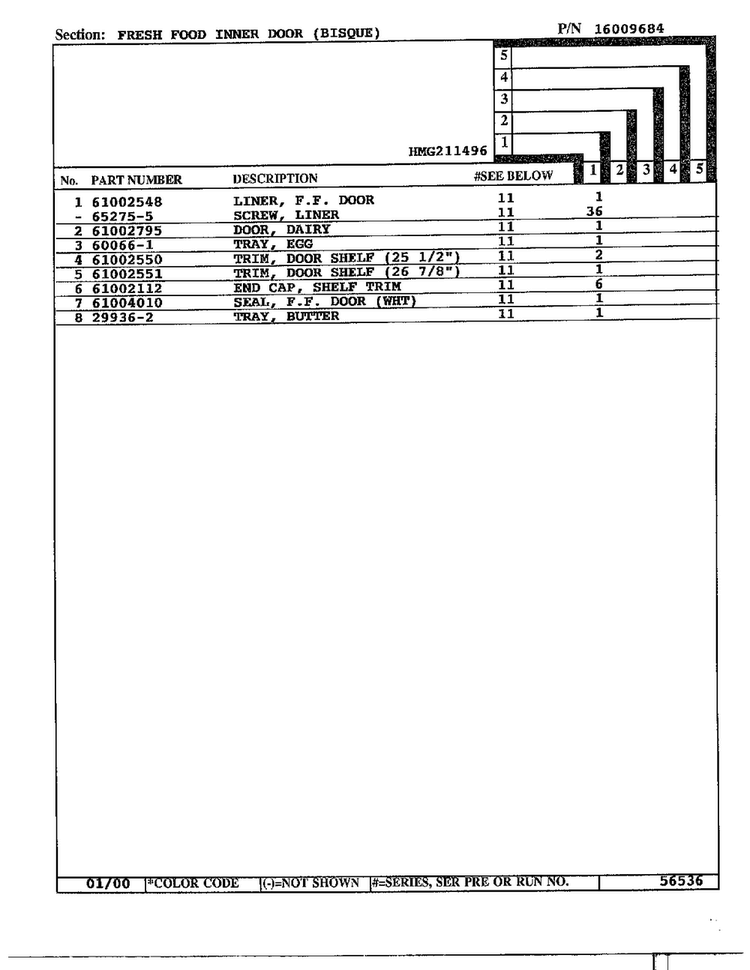Fresh Food Inner Door Page 2 Diagram and Parts List for HMG211496  Admiral Refrigerator