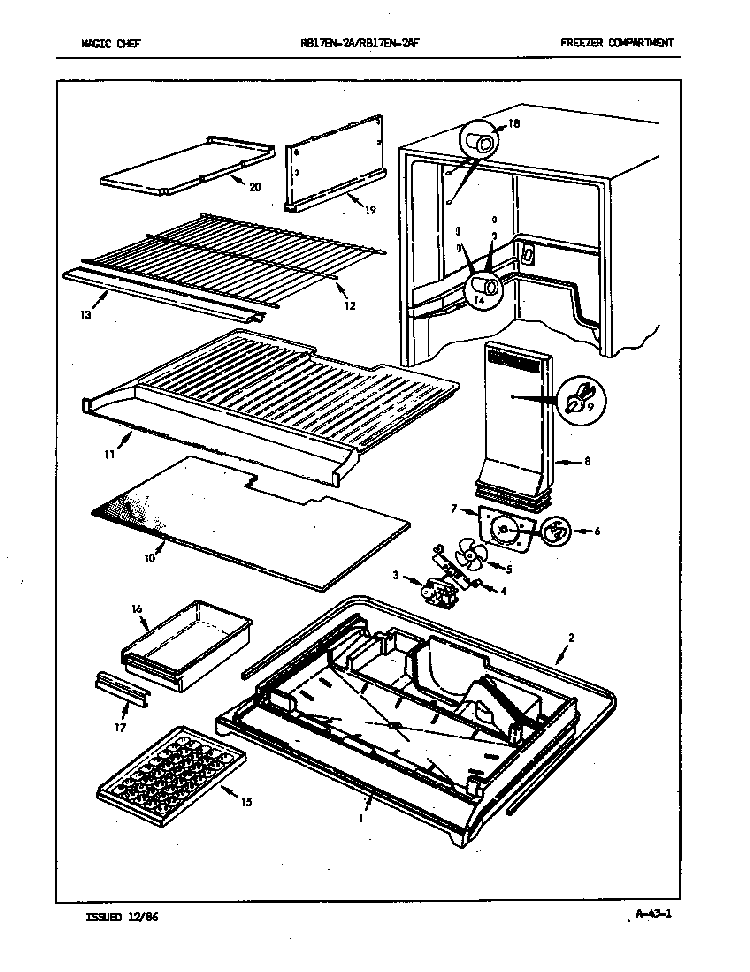 Freezer Compartment Diagram and Parts List for RB17EA-2AF 7C06A Magic Chef Refrigerator