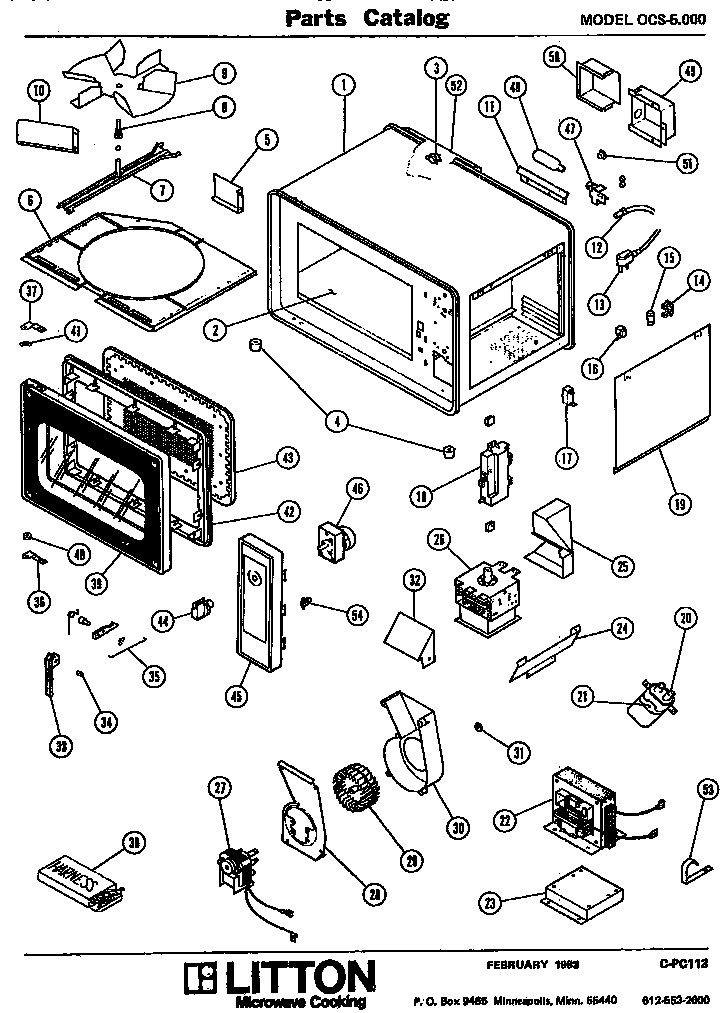 Section 1 Diagram and Parts List for 80 52005 Amana Microwave