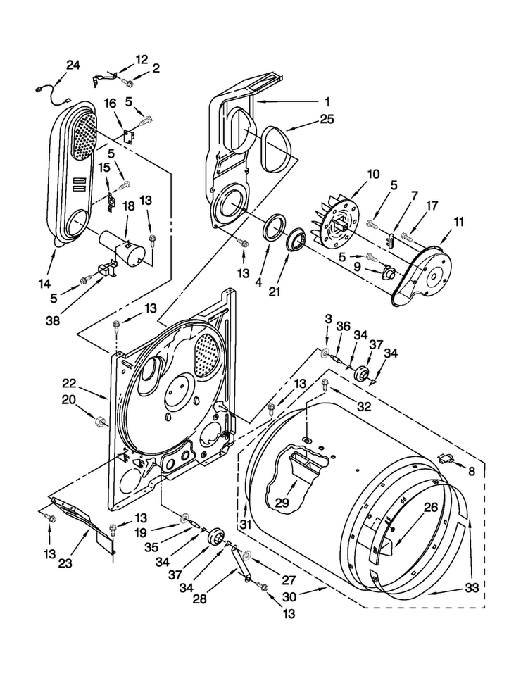 Bulkhead Parts Diagram and Parts List for NGD4600YQ0  Amana Dryer