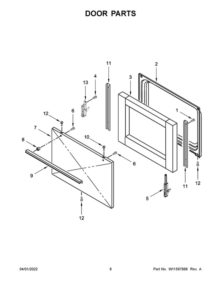 Door Parts Diagram and Parts List for ACR2303MFW7  Amana Range