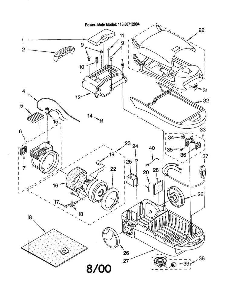 Vacuum Cleaner Diagram and Parts List for 11620712004  Kenmore Canister Vacuum