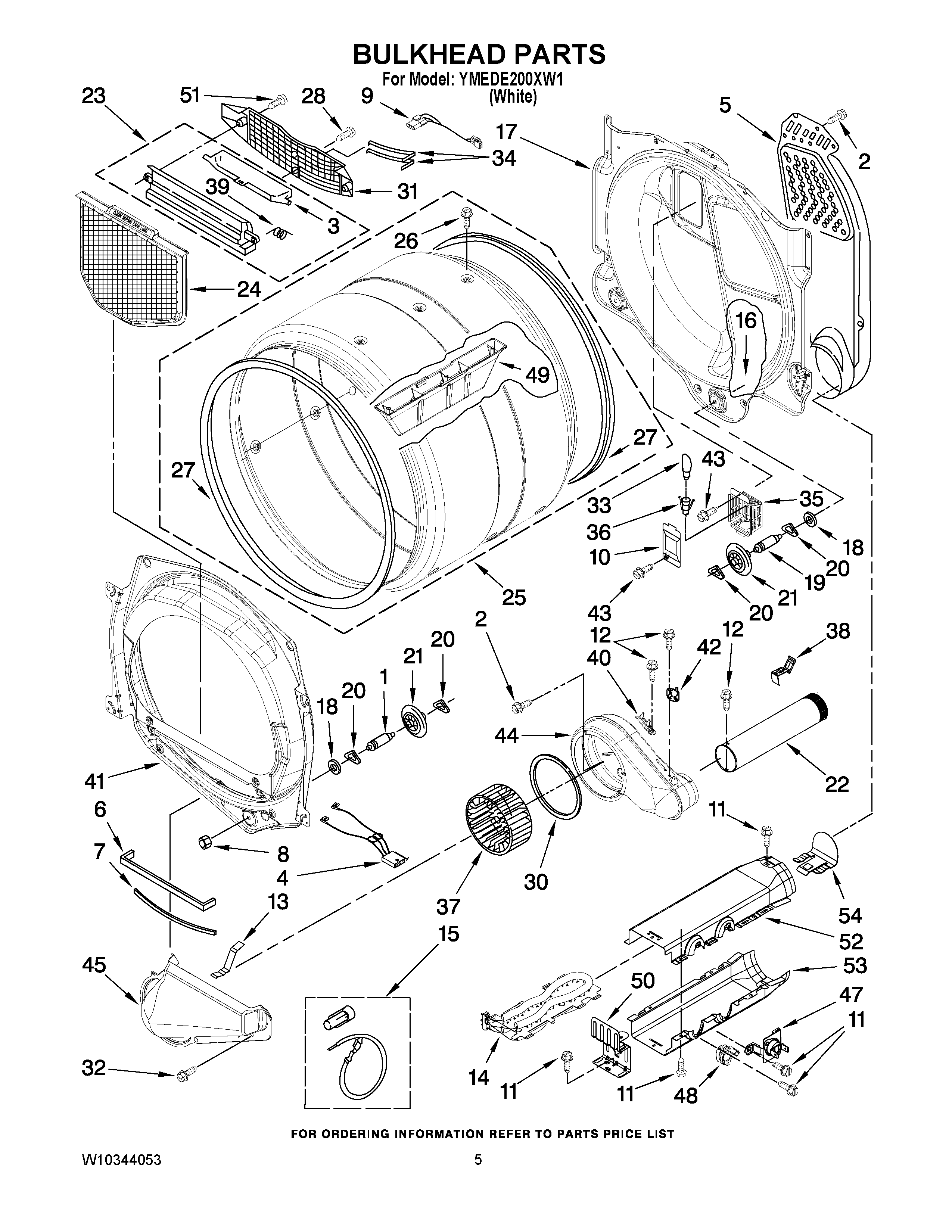 03 - BULKHEAD PARTS Diagram and Parts List for YMEDE200XW1  Maytag Dryer