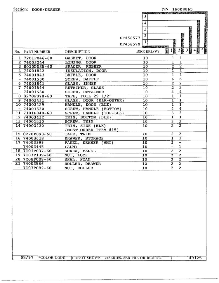Door/drawer Page 2 Diagram and Parts List for DF456570  Magic Chef Range