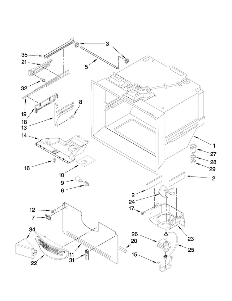 Freezer Liner Parts Diagram and Parts List for MFD2562VEM11  Maytag Refrigerator