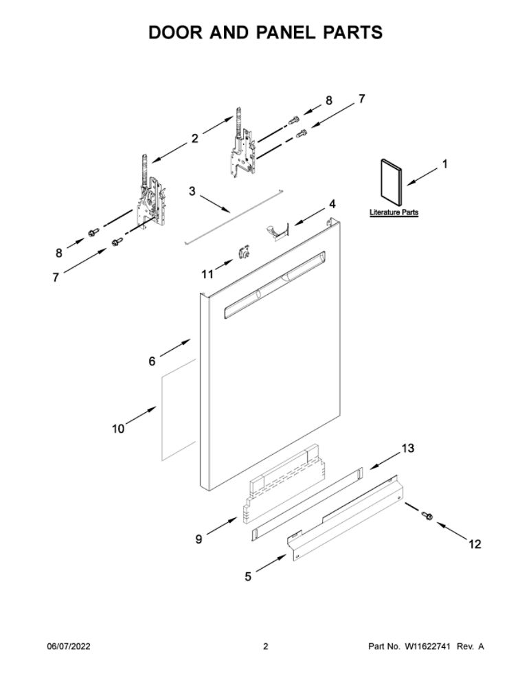 Door And Panel Parts Diagram and Parts List for MDB8959SKB1  Maytag Dishwasher