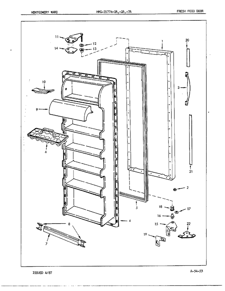 Fresh Food Door Diagram and Parts List for 21774A  Admiral Refrigerator