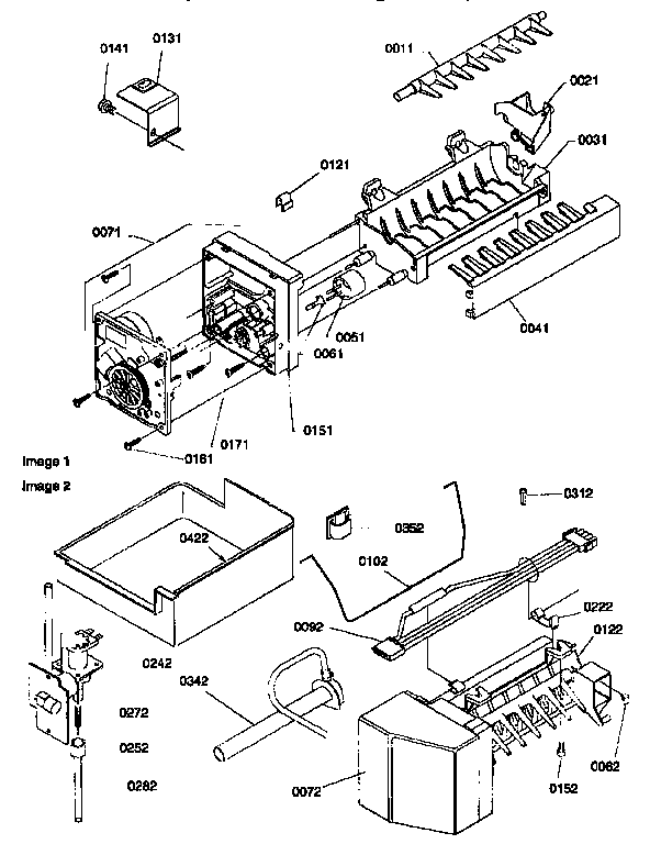 Ice Maker Assembly Diagram and Parts List for 67272-P1311001WW  Amana Refrigerator