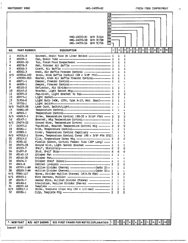 Fresh Food Compartment Page 2 Diagram and Parts List for 14050C  Admiral Refrigerator
