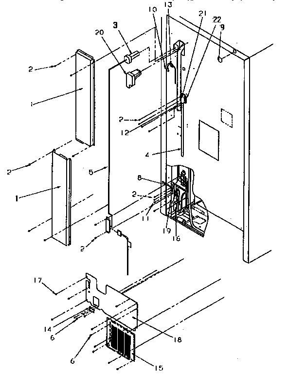 Cabinet Back Diagram and Parts List for TR21S4W-P1196102WW  Amana Refrigerator
