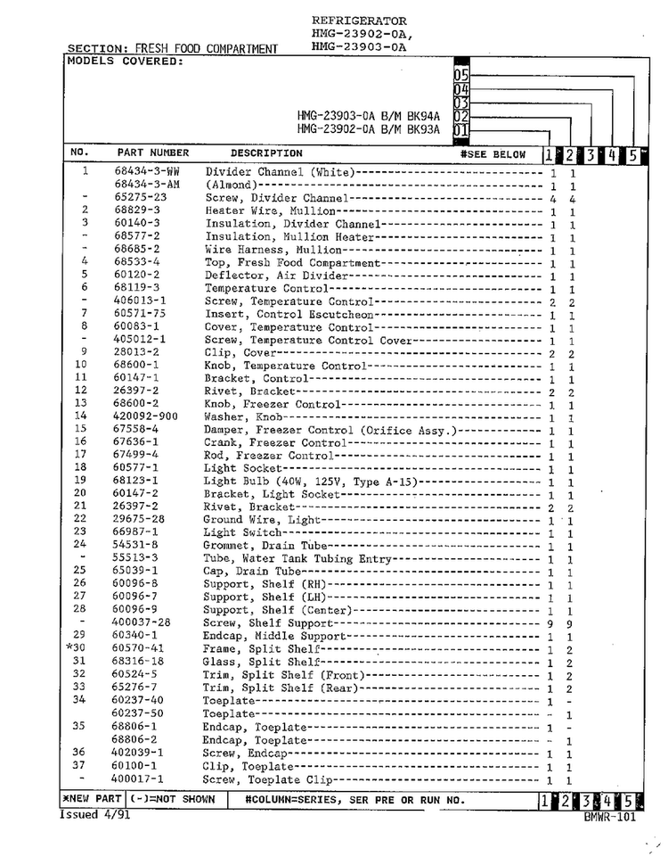 Fresh Food Compartment Page 2 Diagram and Parts List for 23903-0A  Admiral Refrigerator