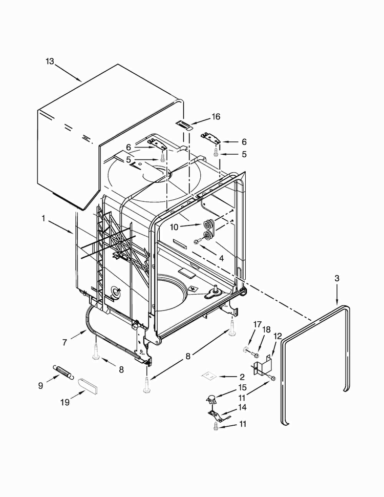 Tub And Frame Parts Diagram and Parts List for ADB1500ADS3  Amana Dishwasher