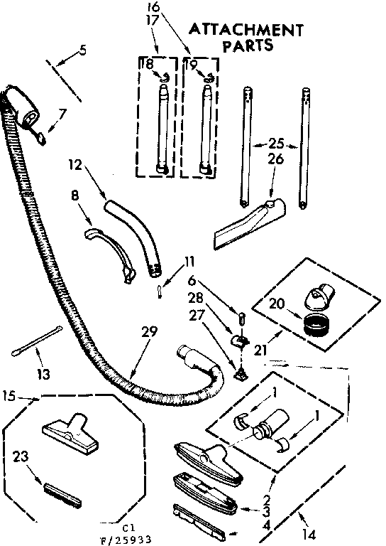 Attachment Parts Diagram and Parts List for 11625933  Kenmore Canister Vacuum