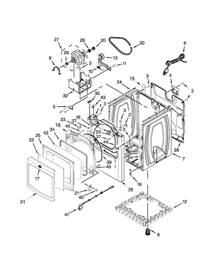 Cabinet Parts Diagram and Parts List for MGDB850YW3  Maytag Dryer