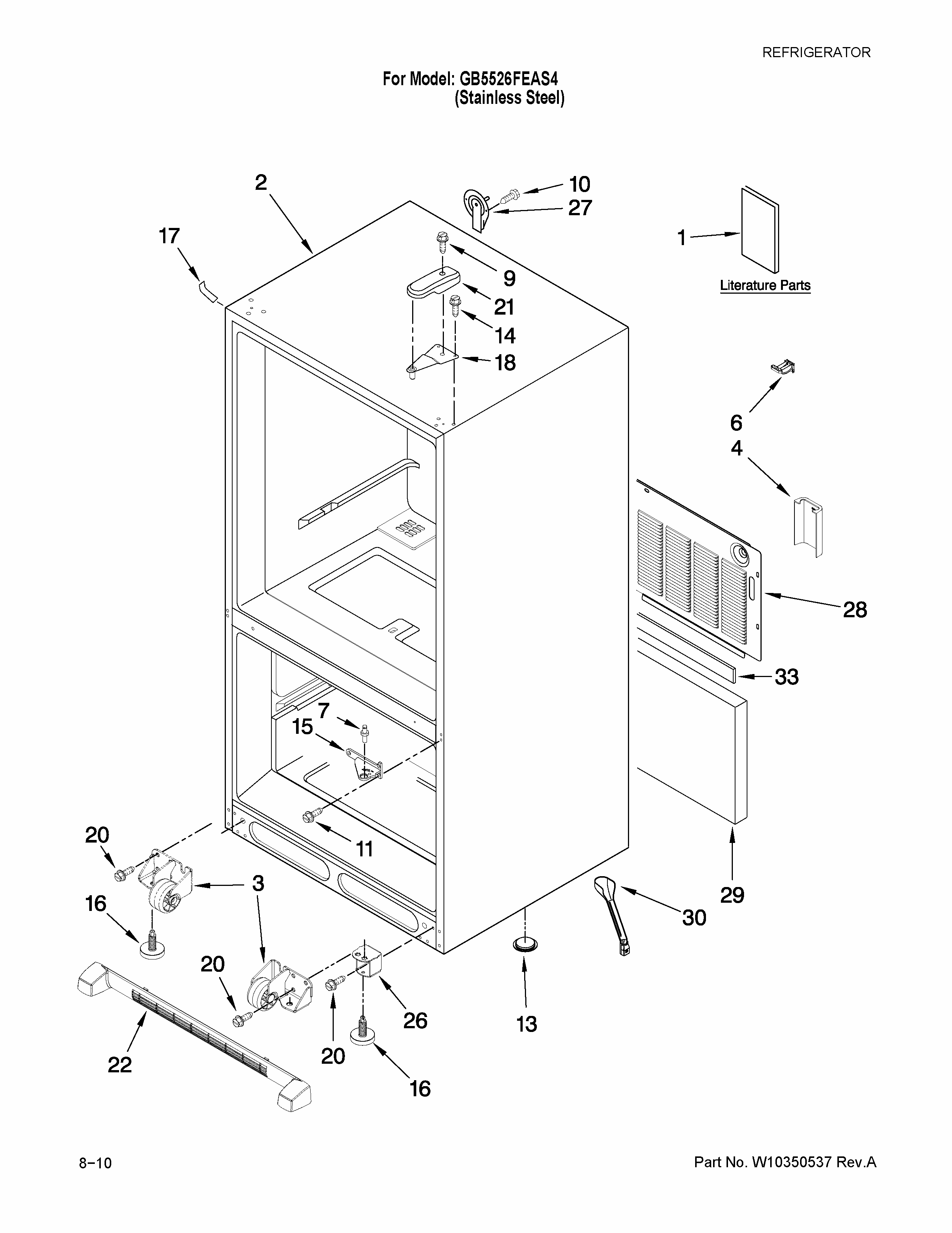 Cabinet Parts Diagram and Parts List for GB5526FEAS4  Maytag Refrigerator
