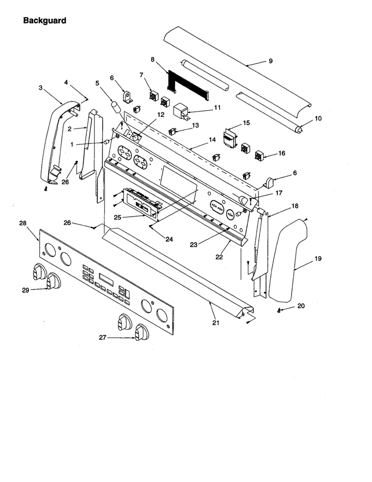 Backguard Diagram and Parts List for ARTC8600LL P1143819LL Amana Range