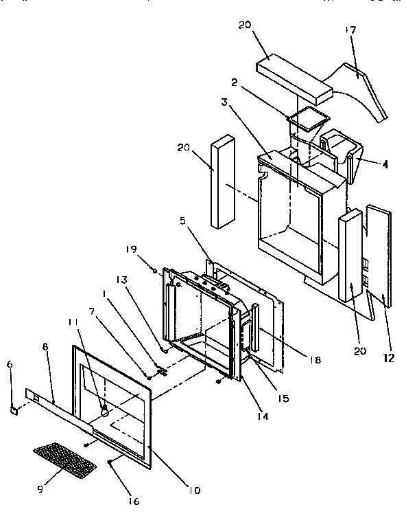 Ice And Water Cavity Assembly Diagram and Parts List for SSD25SL-P119042WL  Amana Refrigerator