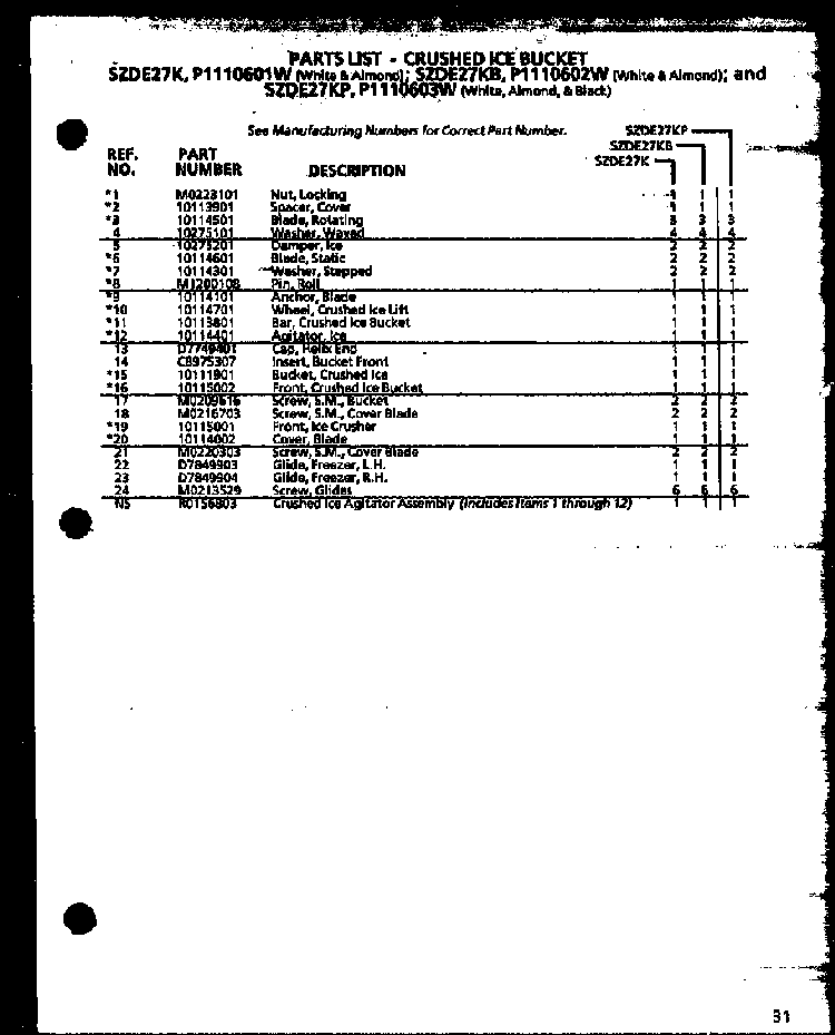 7 Cube Compact Ice Maker Diagram and Parts List for SZDE27KPL-P1110603WL  Amana Refrigerator
