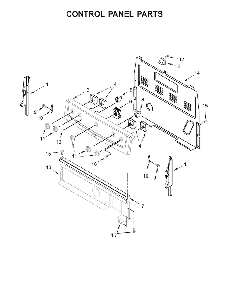 Control Panel Parts Diagram and Parts List for ACR2303MFW0  Amana Range