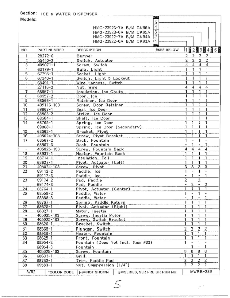 Ice & Water Dispenser Page 2 Diagram and Parts List for 23922-0A  Admiral Refrigerator