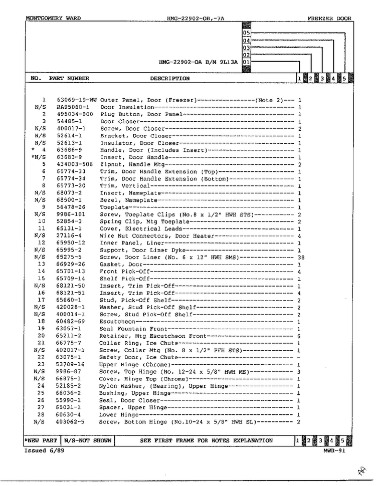 Freezer Door Page 2 Diagram and Parts List for 22902-OA  Admiral Refrigerator