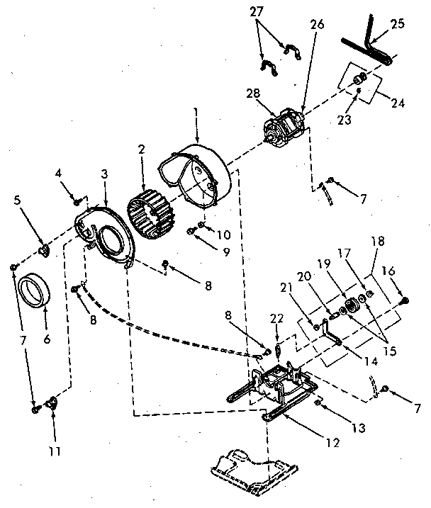 Motor, Exhaust Fan And Belt Diagram and Parts List for NE6613L43828  Speed Queen Dryer