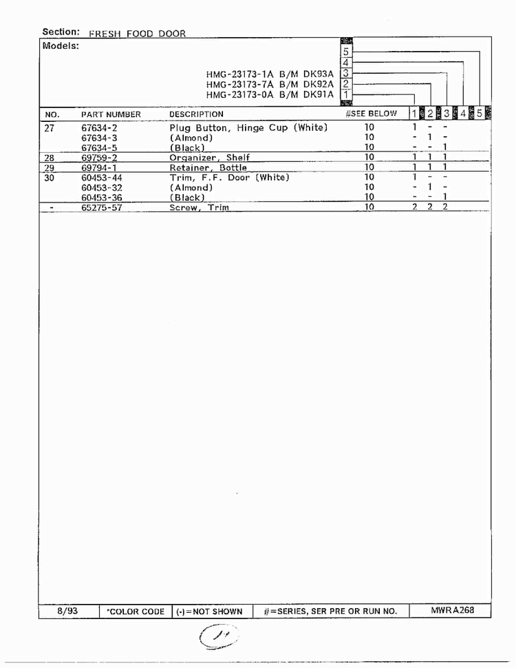 Fresh Food Door Page 3 Diagram and Parts List for 23173-0A  Admiral Refrigerator