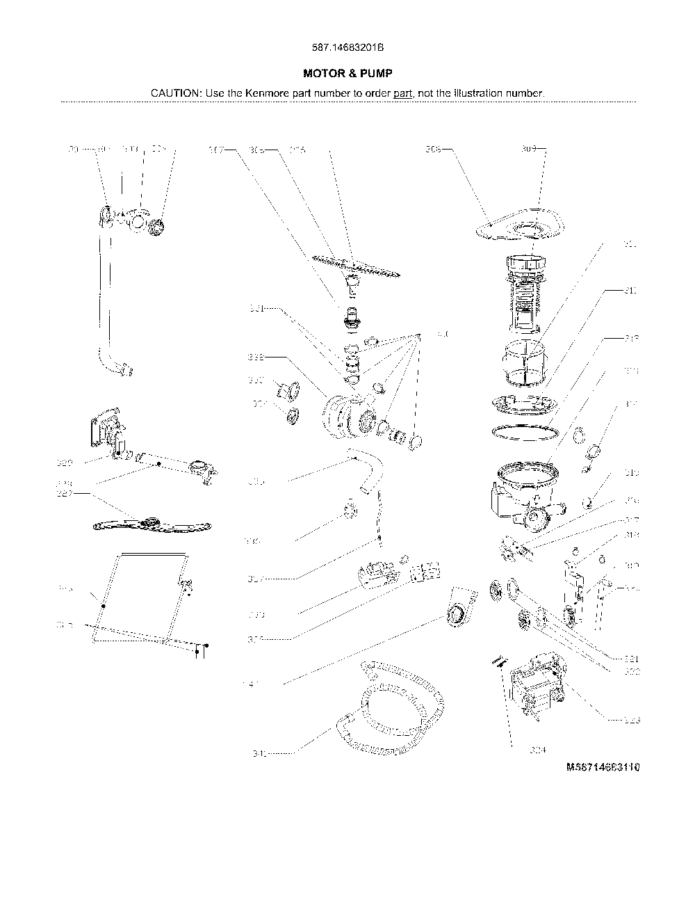 Motor And Pump Diagram and Parts List for 58714683201B  Kenmore Dishwasher