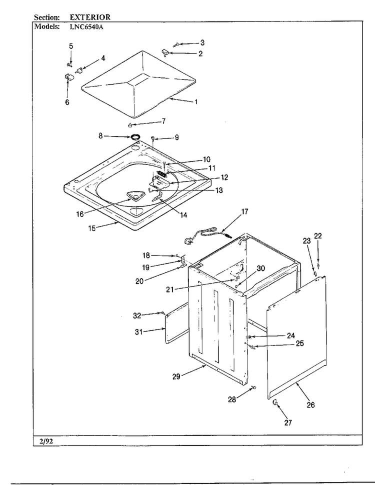 Exterior Diagram and Parts List for 6540A REV K Norge Washer