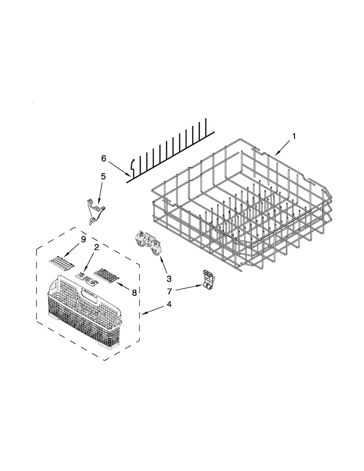 Lower Rack Parts Diagram and Parts List for JDB3650AWR5  Jenn-Air Dishwasher