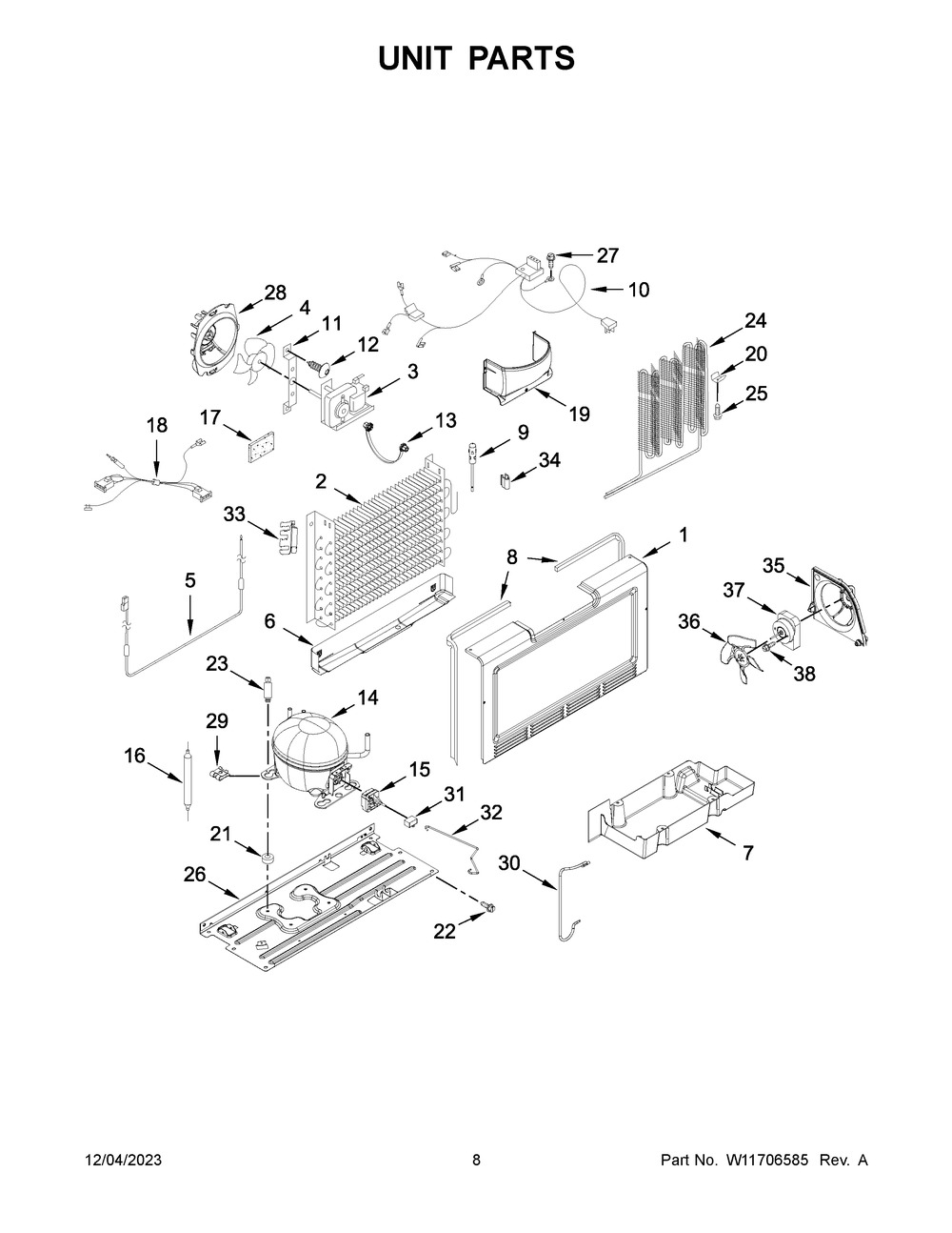 Unit Parts Diagram and Parts List for MZF34X18FW08  Maytag Freezer