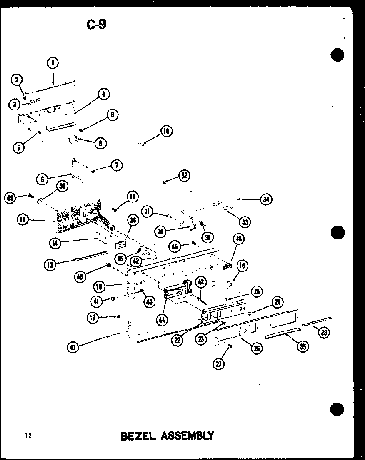 Bezel Assembly Diagram and Parts List for RC-20 P72100-8M Amana Microwave