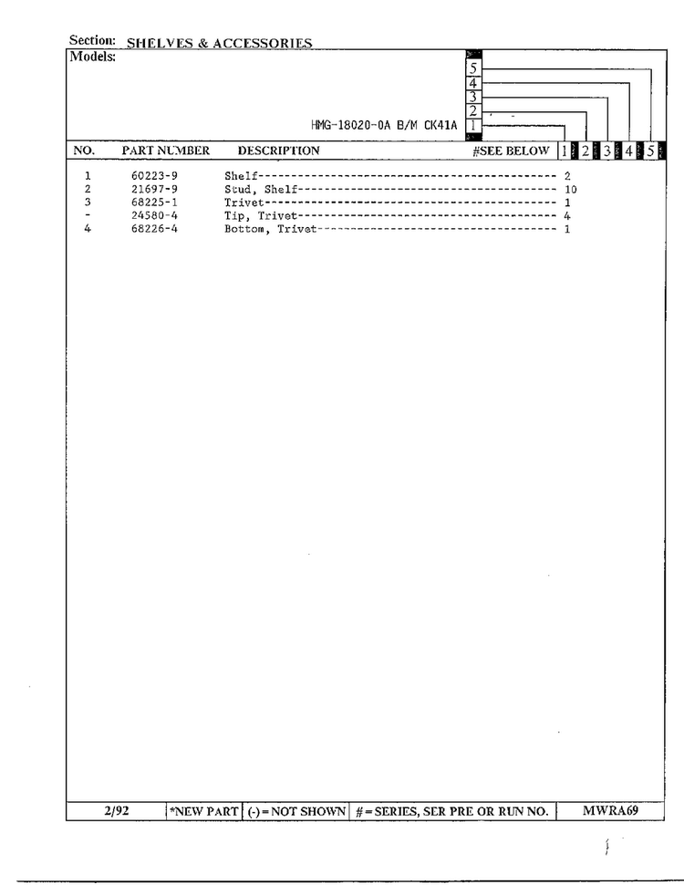 Shelves And Accessories Page 2 Diagram and Parts List for 18020-0A  Admiral Refrigerator