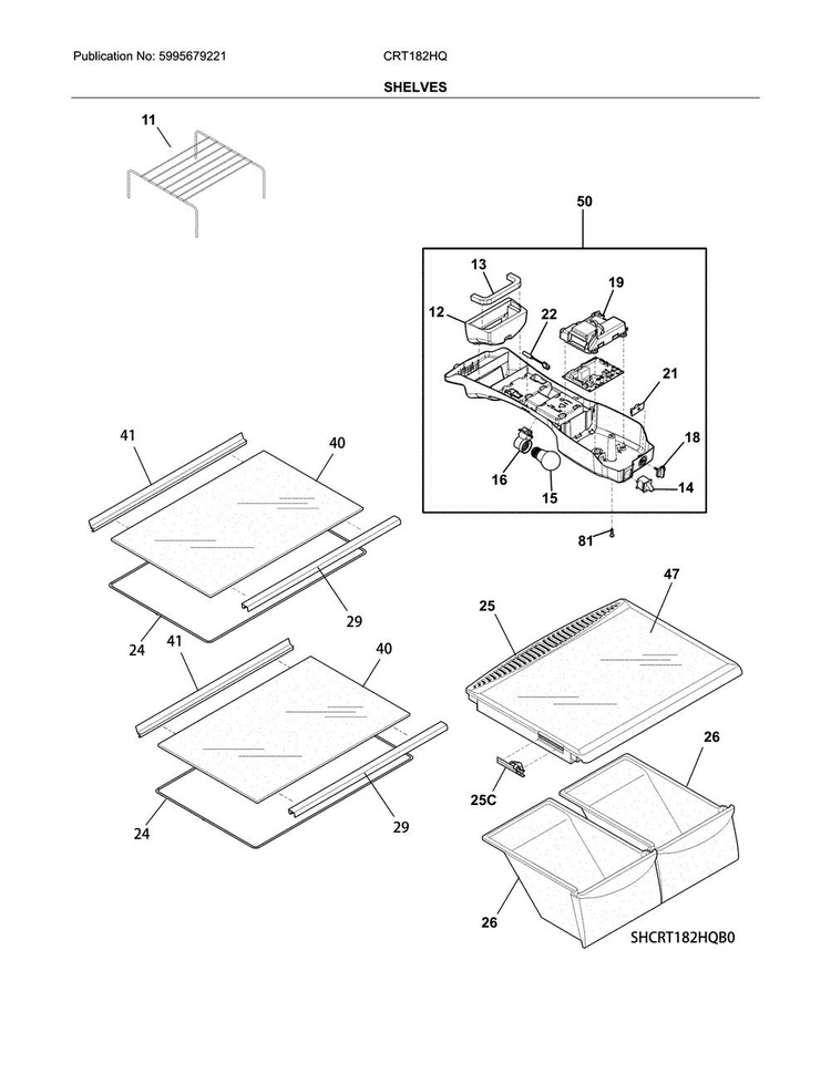 Shelf Diagram and Parts List for CRT182HQB3  Crosley Refrigerator