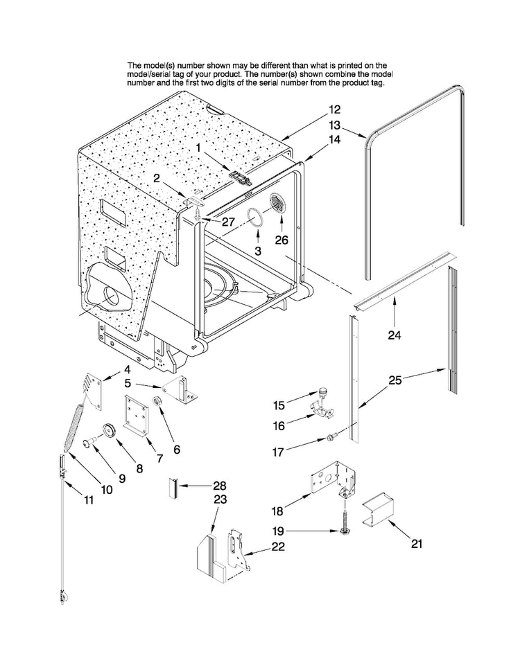 Tub And Frame Parts Diagram and Parts List for MDBH968AWS2  Maytag Dishwasher