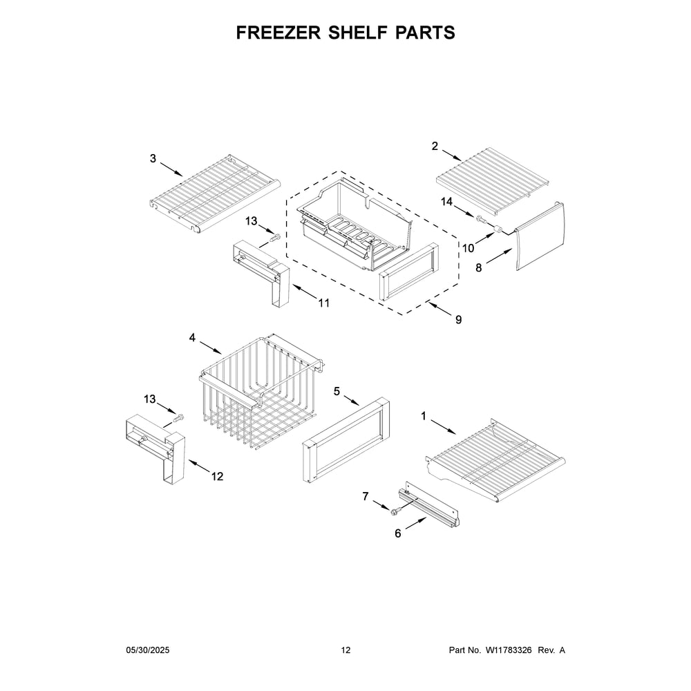 Freezer Shelf Parts Diagram and Parts List for JBSFS42NMX25  Jenn-Air Refrigerator