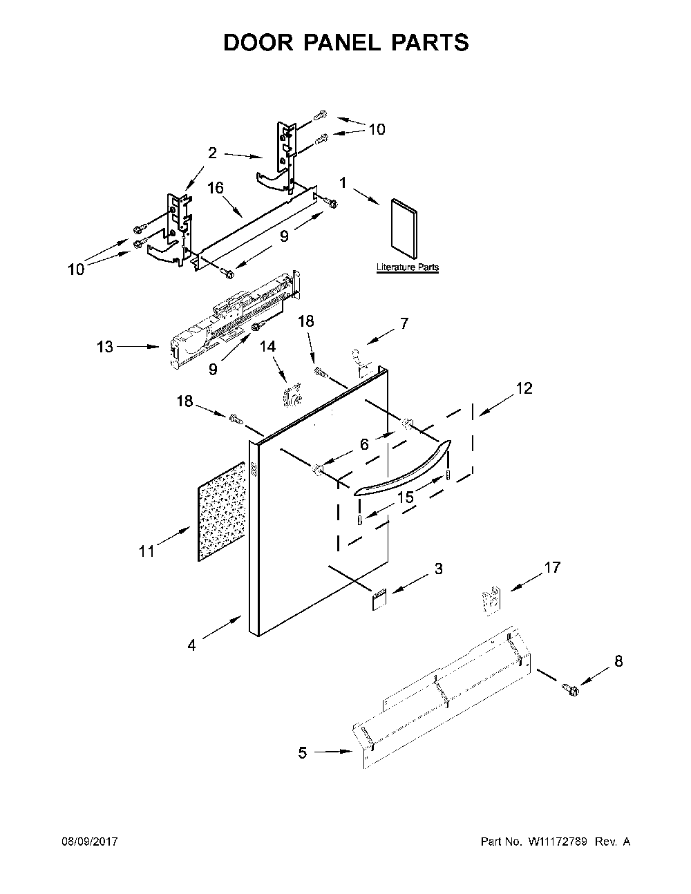Door Panel Parts Diagram and Parts List for 66514752N511  Kenmore Dishwasher