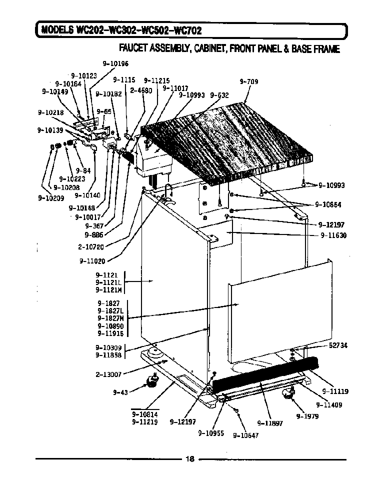 Faucet Assy, Cbnt, Front Pnl & Base Diagram and Parts List for WC502  Maytag Dishwasher