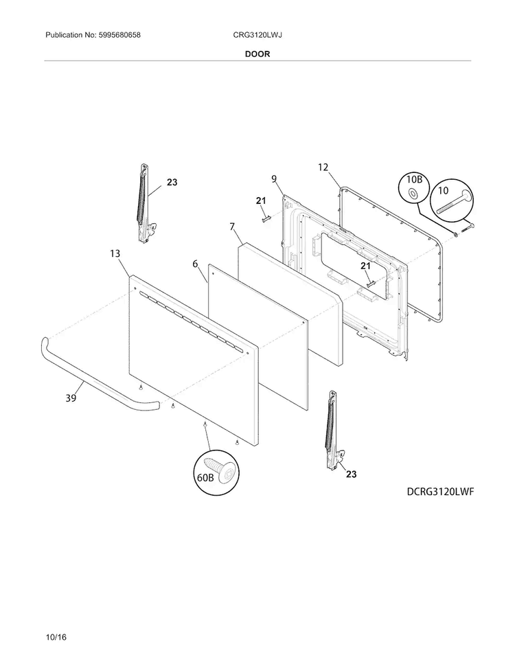 Door Diagram and Parts List for CRG3120LWJ  Crosley Range