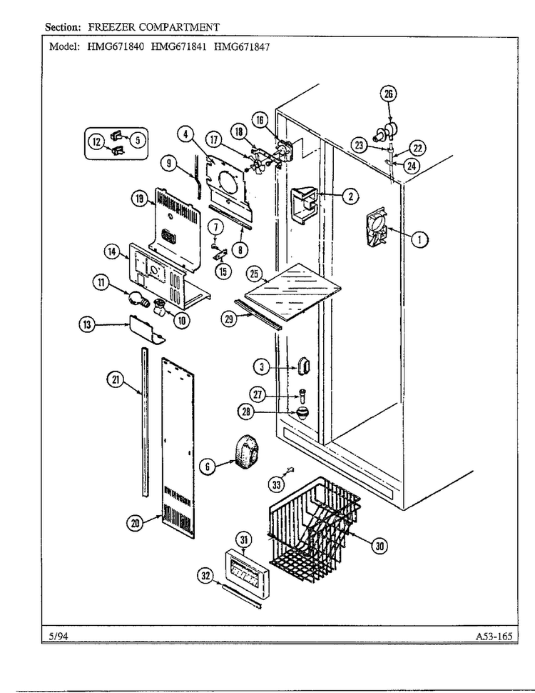 Freezer Compartment Diagram and Parts List for 671840  Admiral Refrigerator