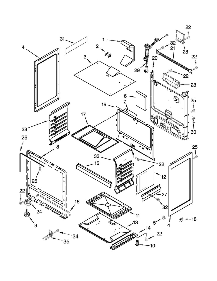 Chassis Parts Diagram and Parts List for AGR3311WDW3  Amana Range
