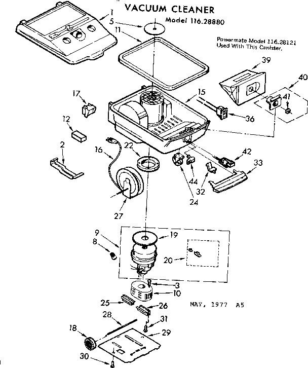 Base Assembly Diagram and Parts List for 11628880  Kenmore Canister Vacuum