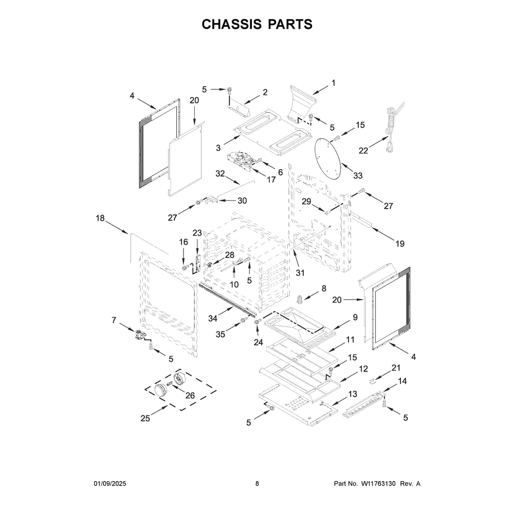 Chassis Parts Diagram and Parts List for CRGW3484RS0  Crosley Range
