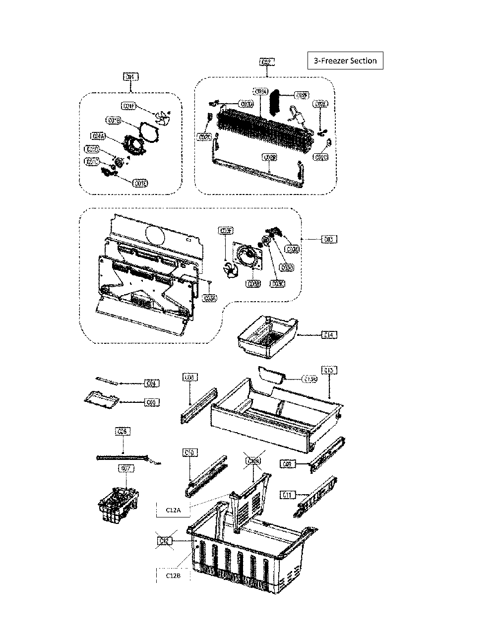 Freezer Section Diagram and Parts List for 11175507020  Kenmore Refrigerator