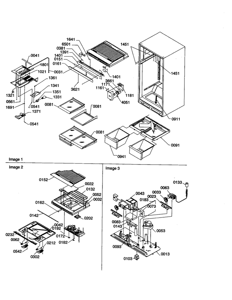 Interior/drain Block/control Assy. Diagram and Parts List for TX19V2E-P1306303WE  Amana Refrigerator