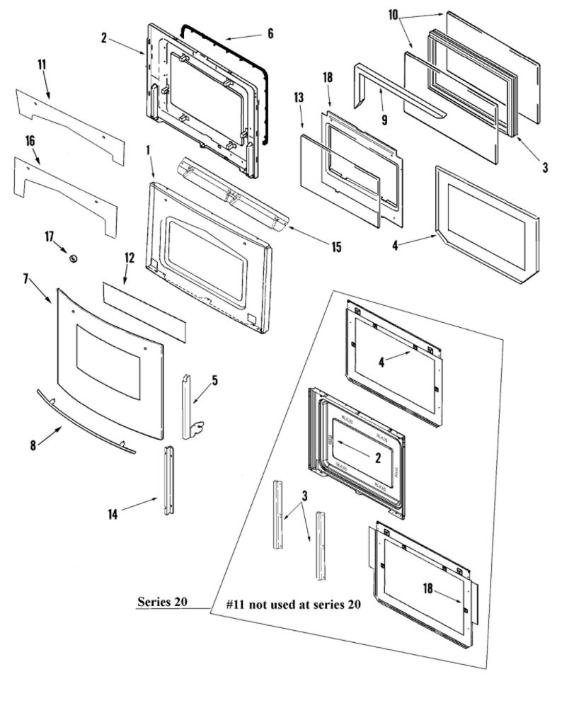 Door Diagram and Parts List for JJW8630DDW0  Maytag Wall Oven