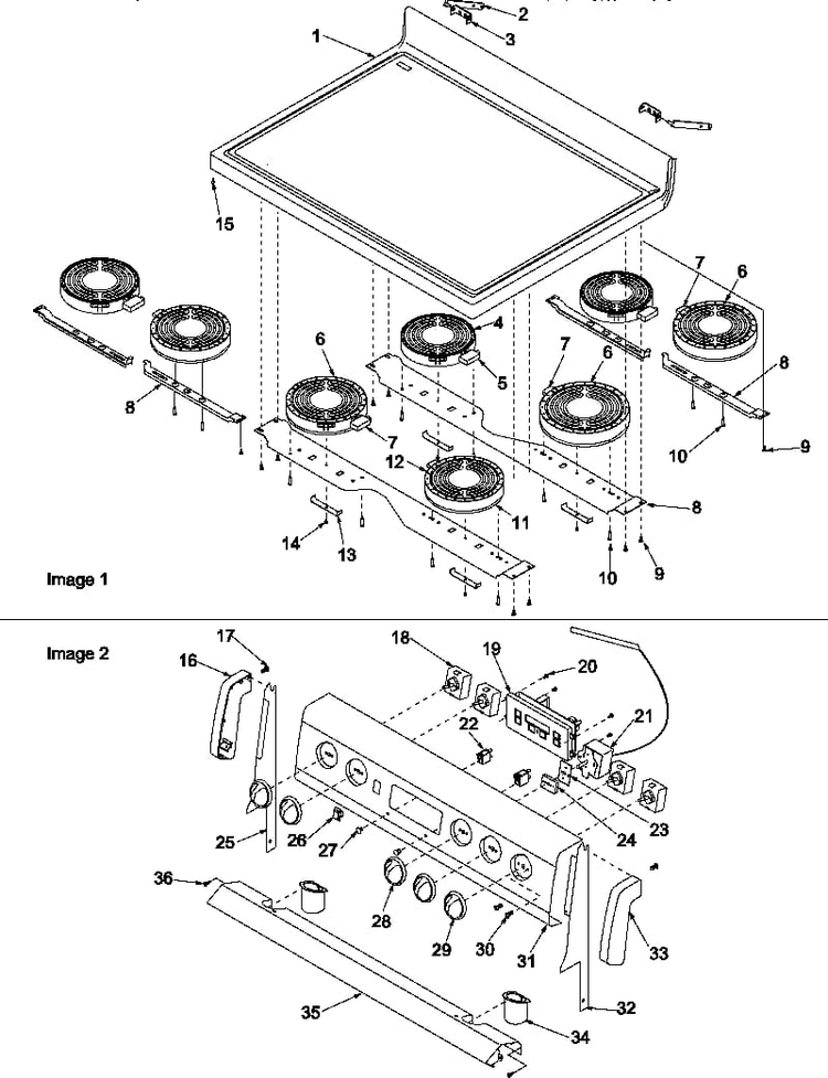 Main Top And Backguard Diagram and Parts List for ART6001W P1143450NW Amana Range